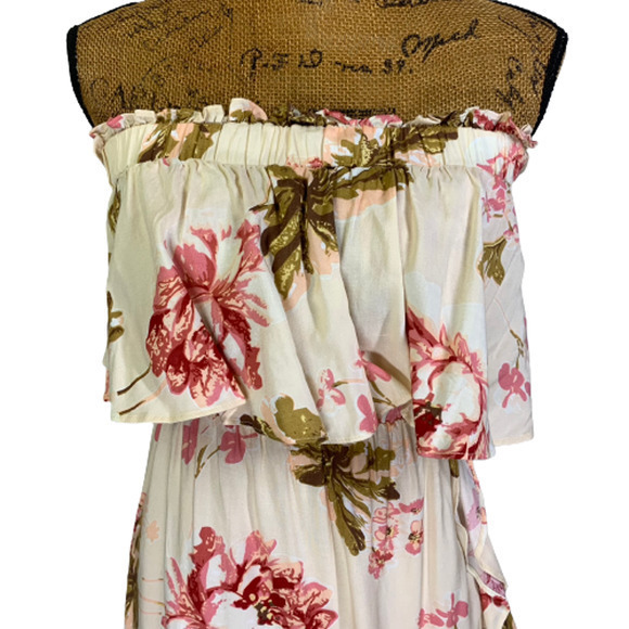 SWEET POT Cream & Pink Floral Print Strapless Blouson Dress - NWT - Picture 2 of 13